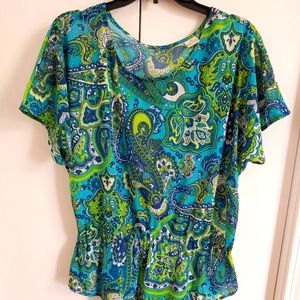 Blouse Sheer Blue/Green - Size Medium